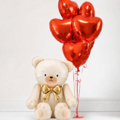 Fooliumist õhupall mõmmi helebeez koos südametega (täidetud heeliumiga)